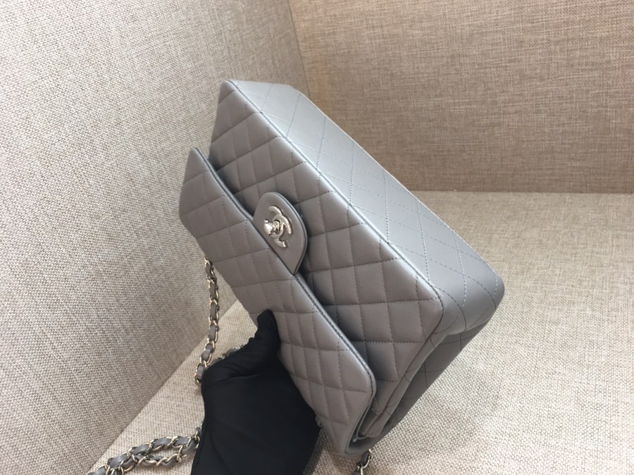 Medium Classic Flap Lambskin Bag AO1112 Gray/Silver